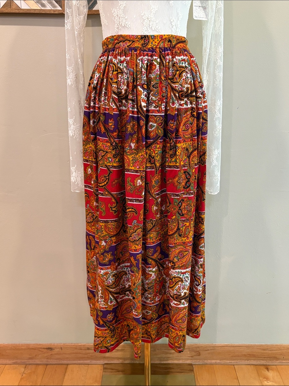 Vintage Ralph Lauren Blue Label 80s Western Paisley Maxi Skirt size 12 - Picture 3 of 13